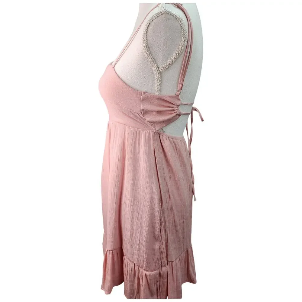 Love Tree Dress Women SMALL Pink Ruffled Crinkle Gauze Lined Beach Coastal Summe - Picture 6 of 13